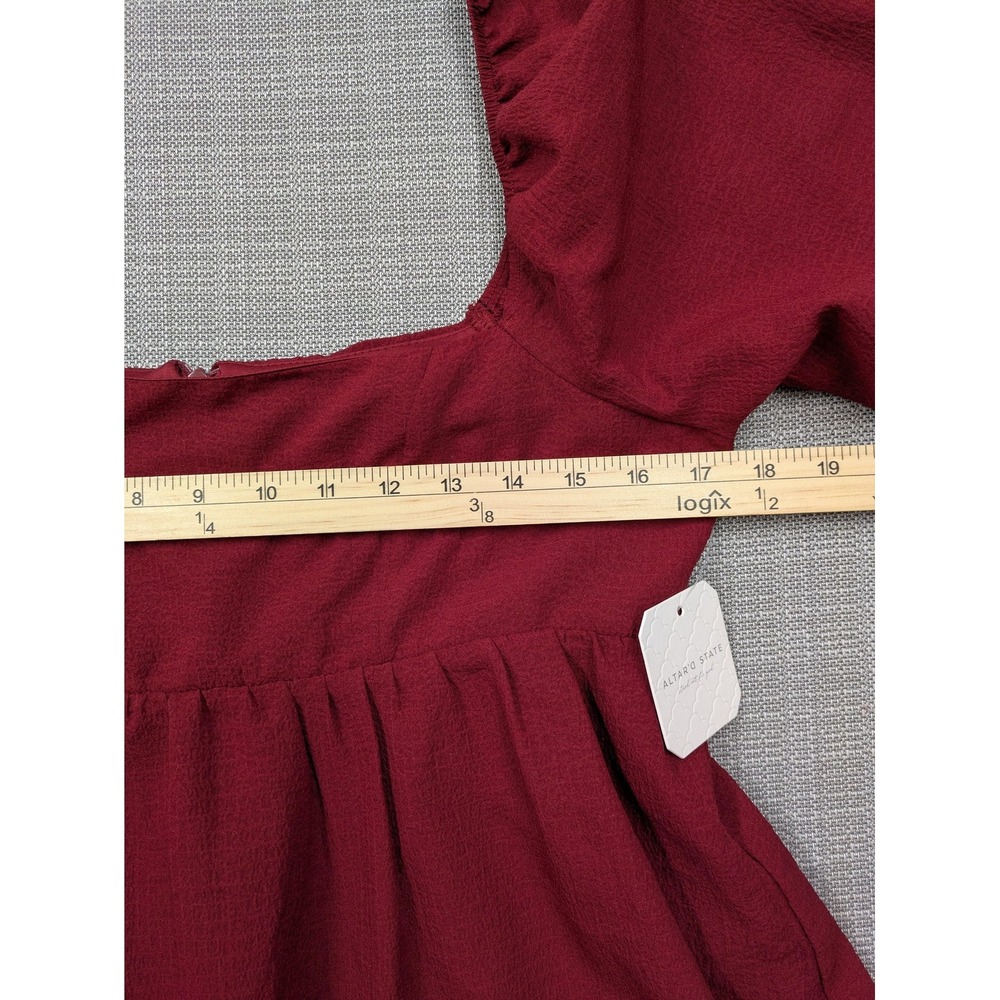 Altar'd State Dress Womens Large Red Square Neck Puff Sleeve Fit & Flare Mini - Picture 8 of 16